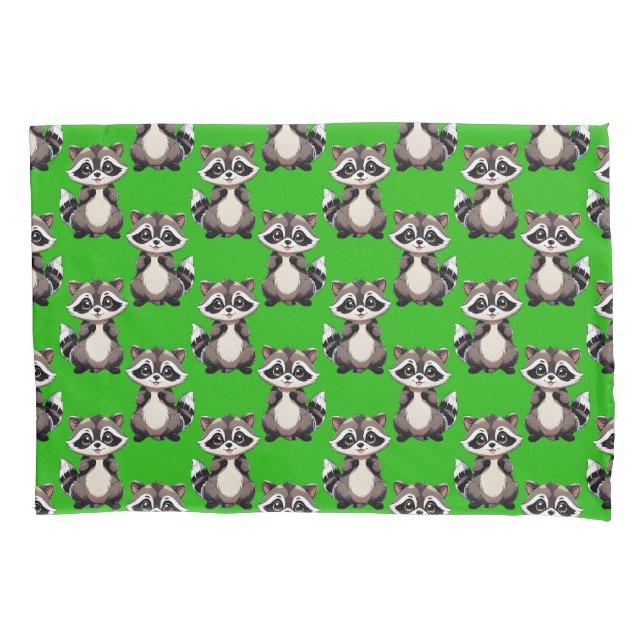 Waschbär-Muster-Design Grün Kissenbezug (Vorderseite)