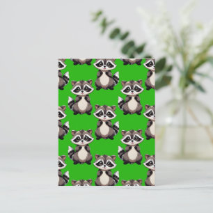Waschbär-Muster-Design Grün Postkarte