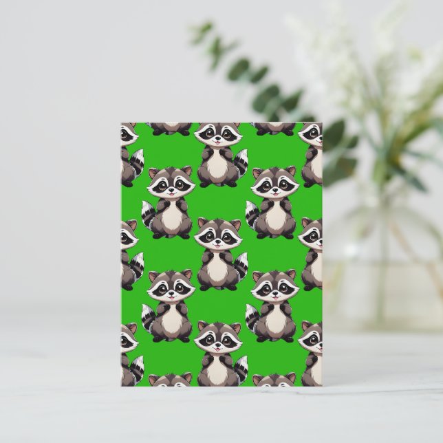 Waschbär-Muster-Design Grün Postkarte (Stehend Vorderseite)