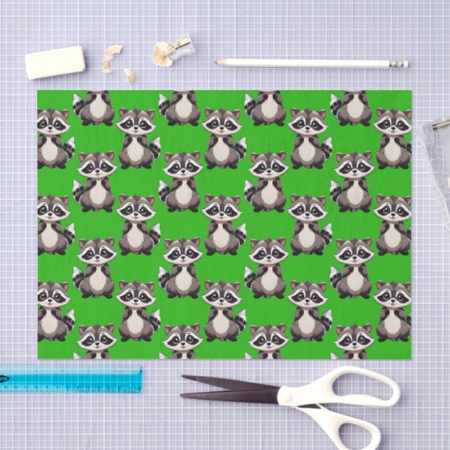 Waschbär-Muster-Design Grün Seidenpapier (Handwerk)