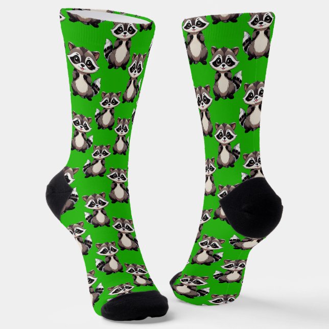 Waschbär-Muster-Design Grün Socken (Gewinkelt)