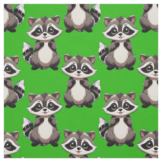Waschbär-Muster-Design Grün Stoff (Muster)