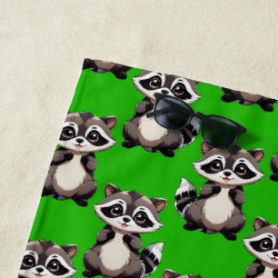 Waschbär-Muster-Design Grün Strandtuch