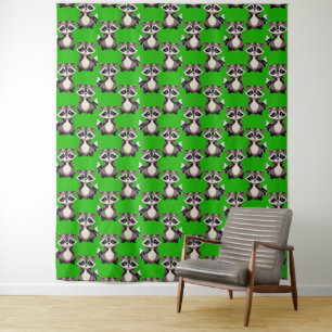 Waschbär-Muster-Design Grün Wandteppich