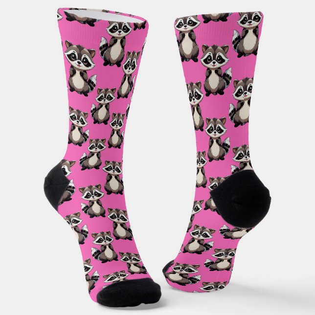 Waschbär-Muster-Design Rosa Socken (Gewinkelt)