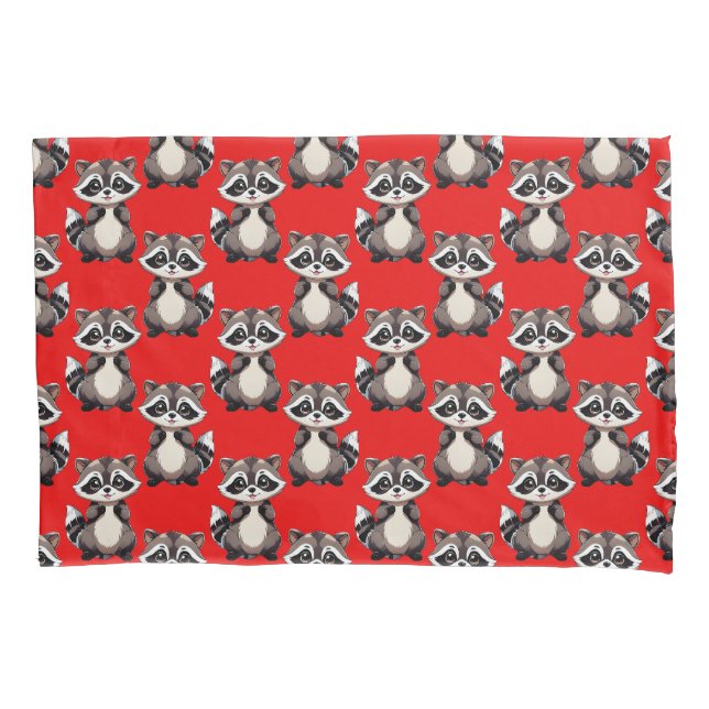 Waschbär-Muster-Design Rot  Kissenbezug (Vorderseite)