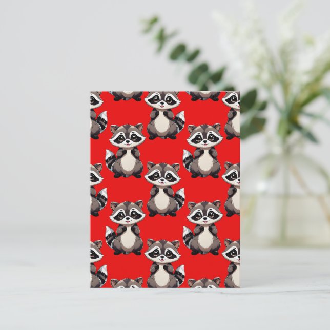 Waschbär-Muster-Design Rot Postkarte (Stehend Vorderseite)