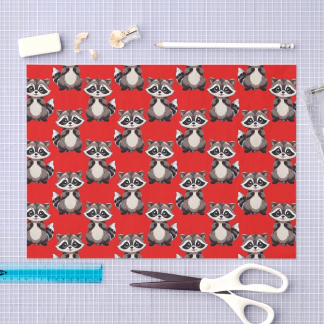 Waschbär-Muster-Design Rot Seidenpapier (Handwerk)
