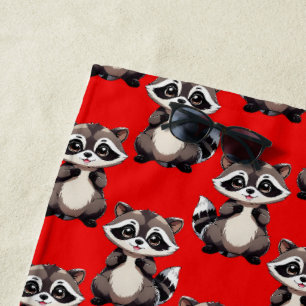 Waschbär-Muster-Design Rot Strandtuch