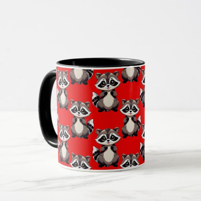 Waschbär-Muster-Design Rot  Tasse (Vorderseite Links)