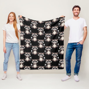Waschbär-Muster-Design Schwarz Fleecedecke