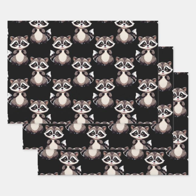 Waschbär-Muster-Design Schwarz Geschenkpapier Set (Set)