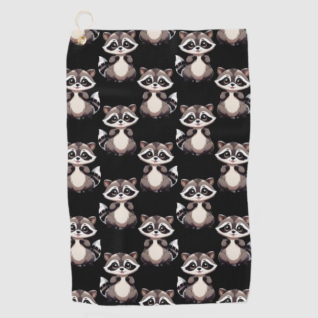 Waschbär-Muster-Design Schwarz Golfhandtuch (Vorderseite)