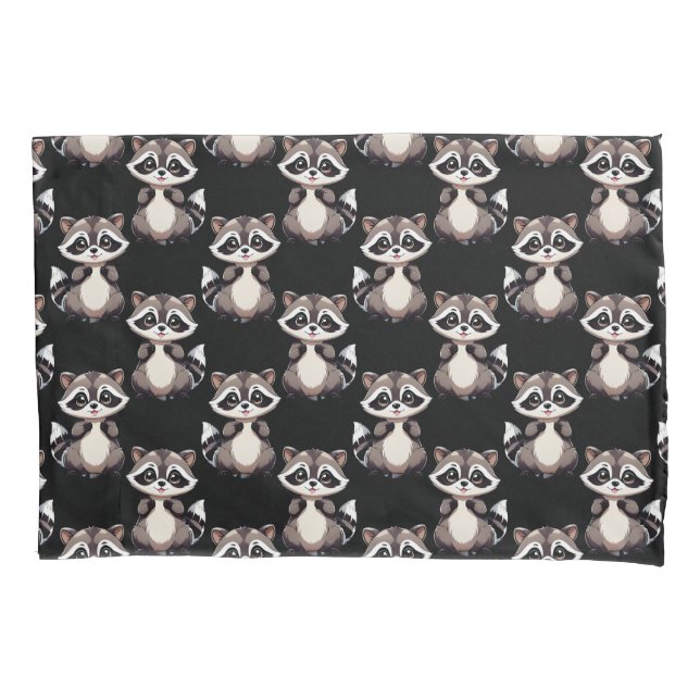Waschbär-Muster-Design Schwarz Kissenbezug (Vorderseite)