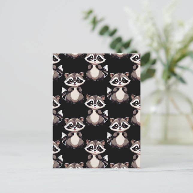 Waschbär-Muster-Design Schwarz  Postkarte (Stehend Vorderseite)