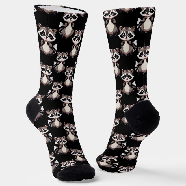 Waschbär-Muster-Design Schwarz  Socken (Gewinkelt)