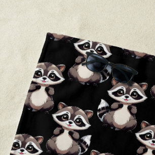 Waschbär-Muster-Design Schwarz Strandtuch
