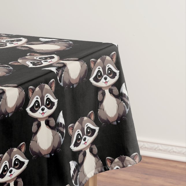 Waschbär-Muster-Design Schwarz Tischdecke (Beispiel)