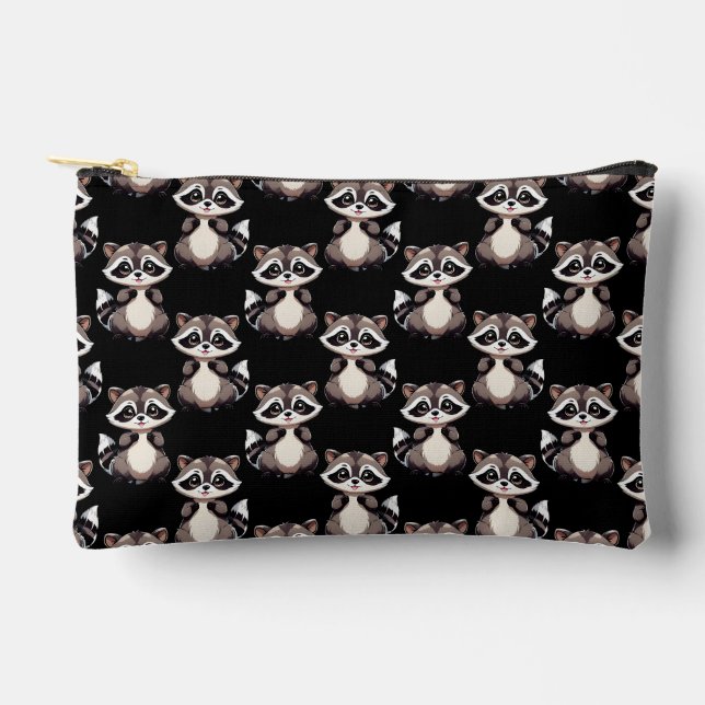 Waschbär-Muster-Design Schwarz Zubehörtasche (Vorderseite)