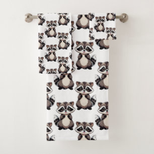 Waschbär-Muster-Design Weiß Badhandtuch Set