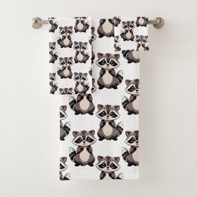 Waschbär-Muster-Design Weiß Badhandtuch Set (Insitu)