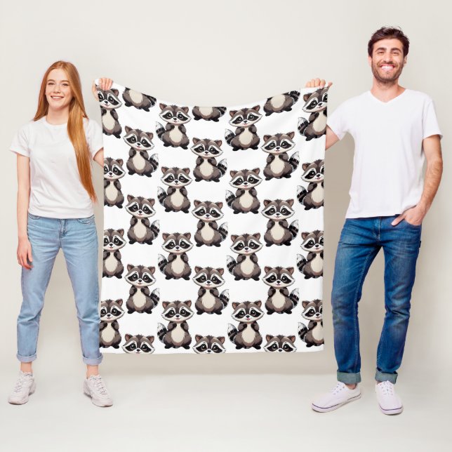 Waschbär-Muster-Design Weiß Fleecedecke (Beispiel)