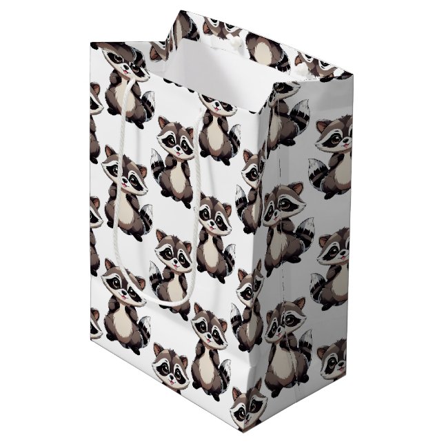 Waschbär-Muster-Design Weiß Mittlere Geschenktüte (Vorderseite Schrägansicht)