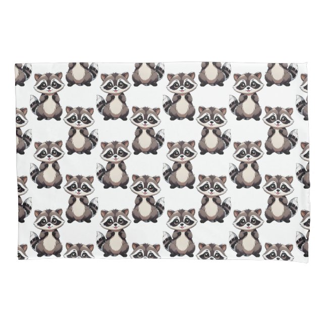 Waschbär-Musterdesign Weiß Kissenbezug (Vorderseite)