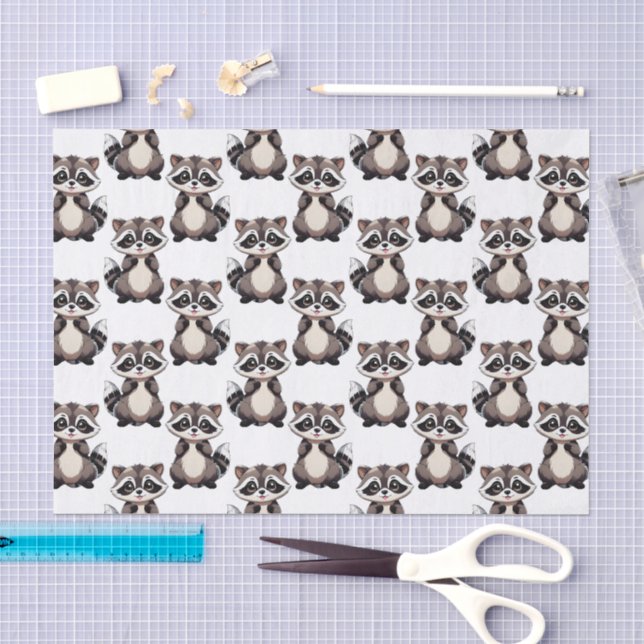 Waschbär-Musterdesign Weiß Seidenpapier (Handwerk)