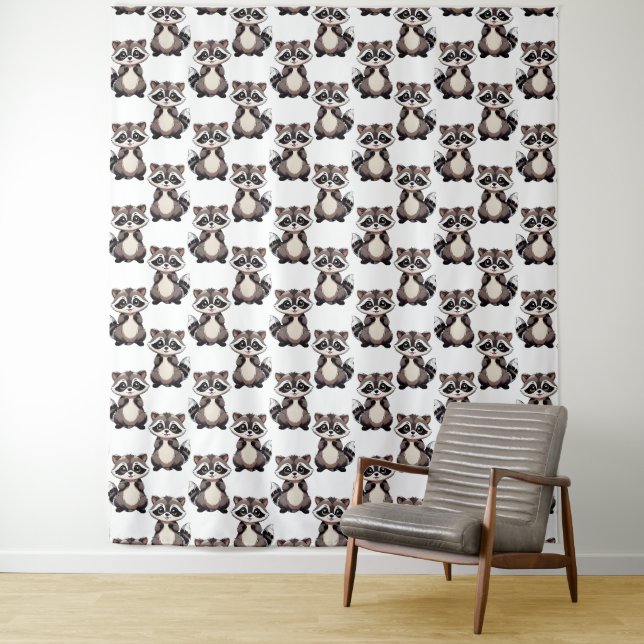 Waschbär-Musterdesign Weiß Wandteppich (Beispiel)