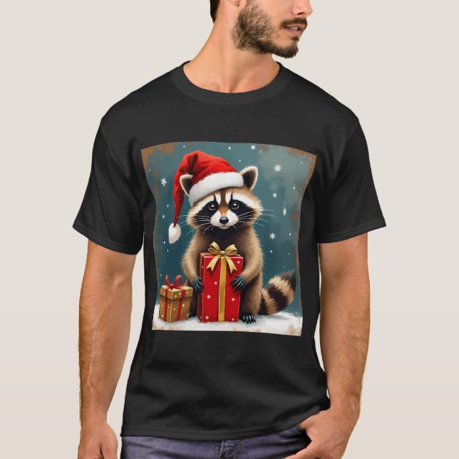Waschbär öffnet Weihnachtsgeschenk T-Shirt (Vorderseite)