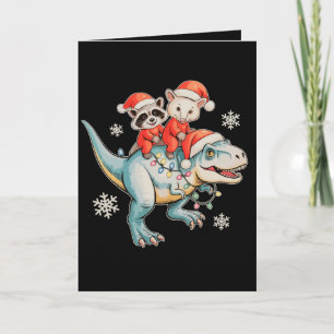 Waschbär Opossum Reit T Rex Weihnachtsmann Hut Wei Karte
