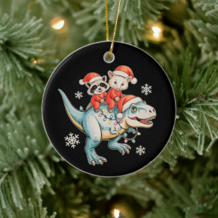 Waschbär Opossum Reit T Rex Weihnachtsmann Hut Wei Keramik Ornament