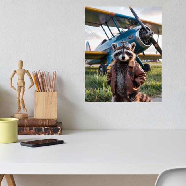 Waschbär-Pilot-Flugzeug Lustiges Wildtier Tier Poster (Von Creator hochgeladen)