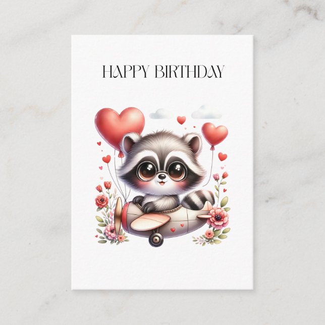 Waschbär-Pilot Geburtstag Begleitkarte (Vorderseite)