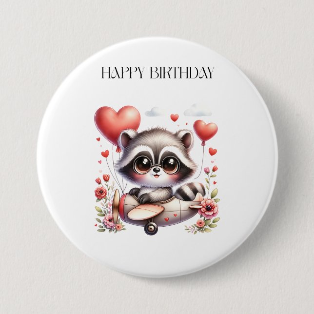 Waschbär-Pilot Geburtstag Button (Vorderseite)