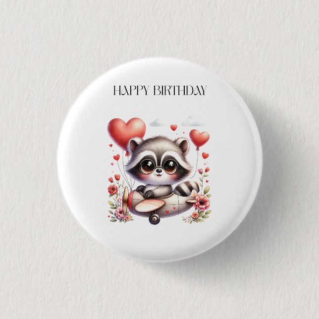 Waschbär-Pilot-Geburtstag Button (Vorderseite)