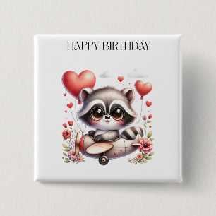 Waschbär-Pilot Geburtstag Button