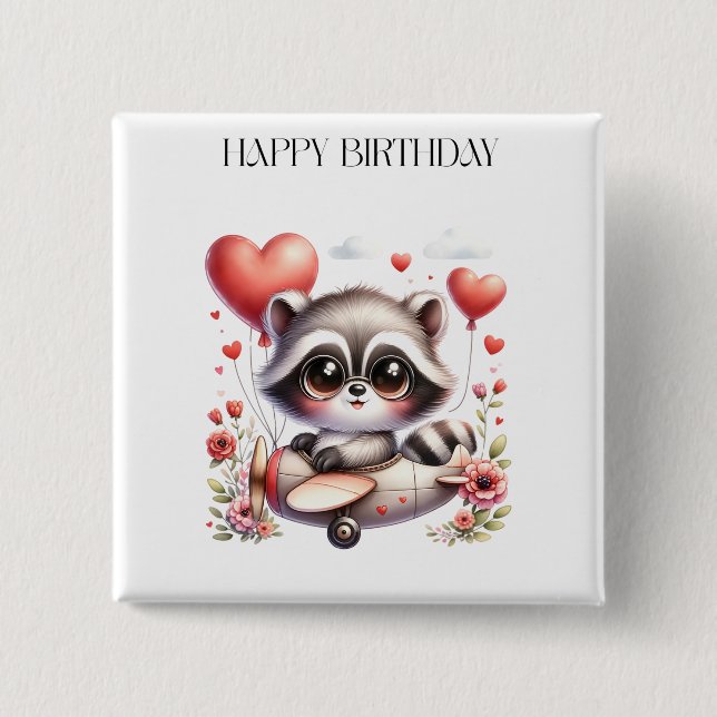 Waschbär-Pilot Geburtstag Button (Vorderseite)