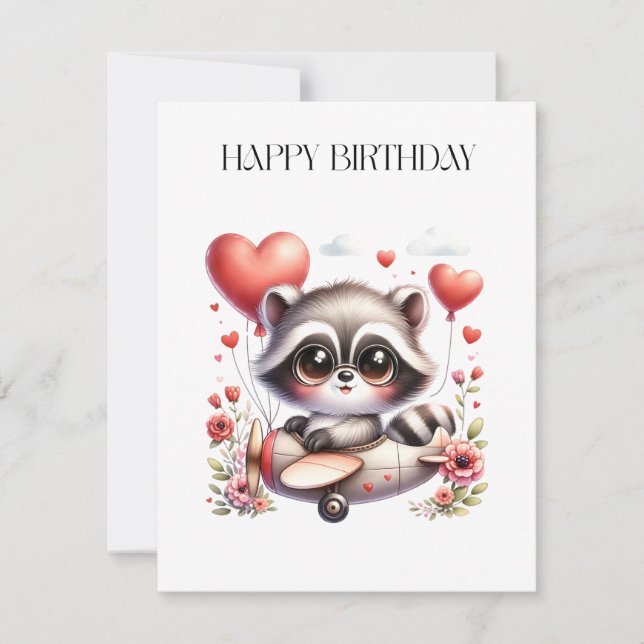 Waschbär-Pilot-Geburtstag Einladung (Vorderseite)