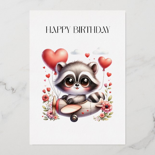 Waschbär-Pilot Geburtstag Folieneinladung (Vorderseite)