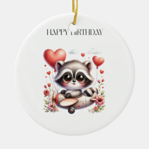 Waschbär-Pilot-Geburtstag Keramik Ornament