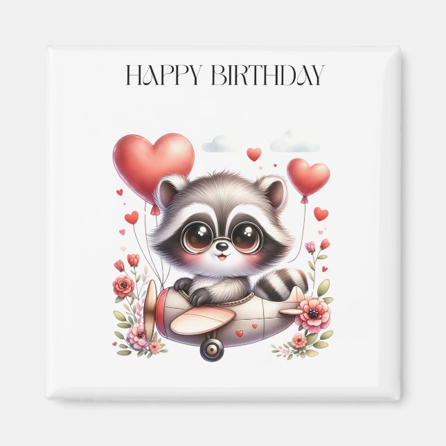 Waschbär-Pilot-Geburtstag Magnet (Vorne)