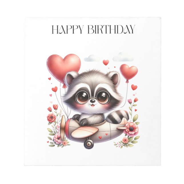 Waschbär-Pilot-Geburtstag Notizblock (Vorderseite)