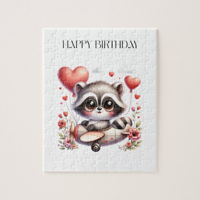Waschbär-Pilot Geburtstag Puzzle (Vertikal)