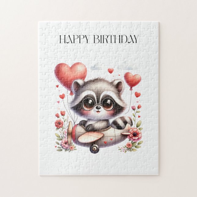 Waschbär-Pilot-Geburtstag Puzzle (Vertikal)