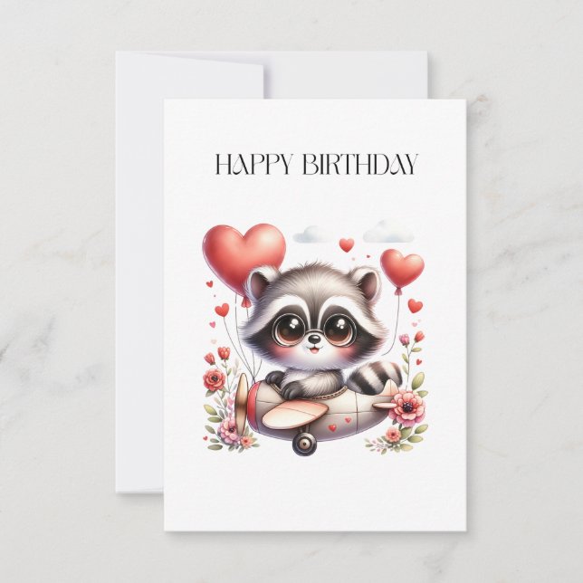 Waschbär-Pilot-Geburtstag Save The Date (Vorderseite)