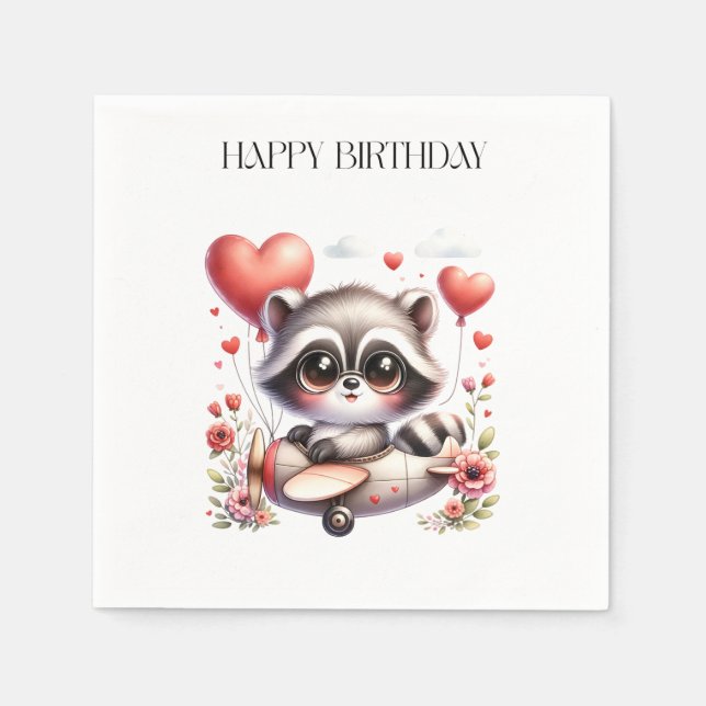 Waschbär-Pilot-Geburtstag Serviette (Vorderseite)