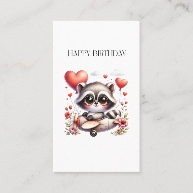 Waschbär-Pilot-Geburtstag Visitenkarte (Vorderseite)