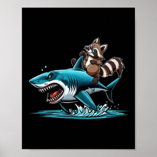 Waschbär-Reit-Hai-Kostüm Meer-Tierliebhaber Kinder Poster